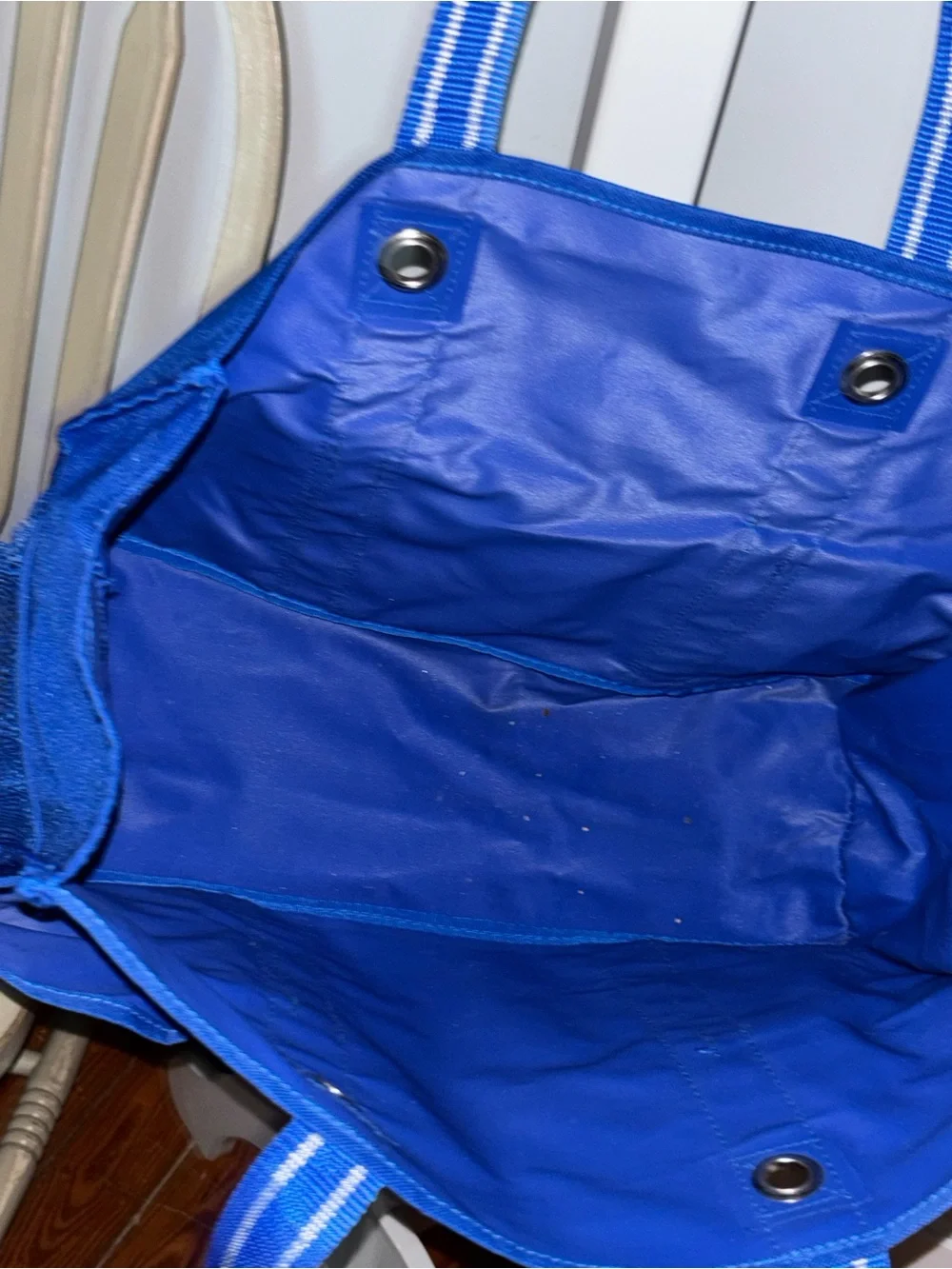 Thirty one Spirit edition . Blue Canvas Tote Bag with Striped Handles